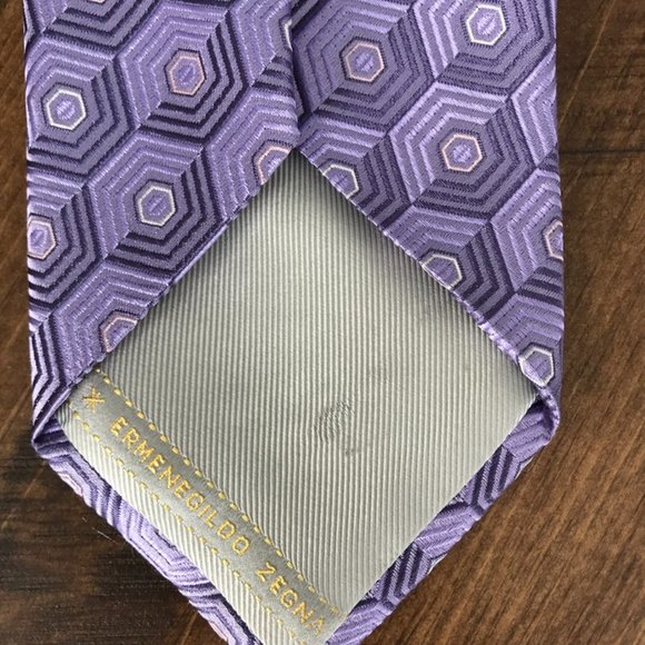 ERMENEGILDO ZEGNA Purple Geometric Silk Neck Tie - Picture 5 of 6